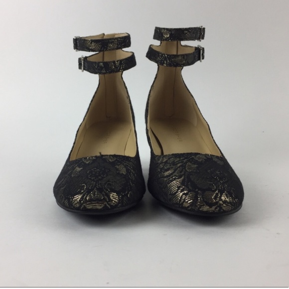 New Marc Fisher Gold Textile Short Block Heel - Picture 4 of 5